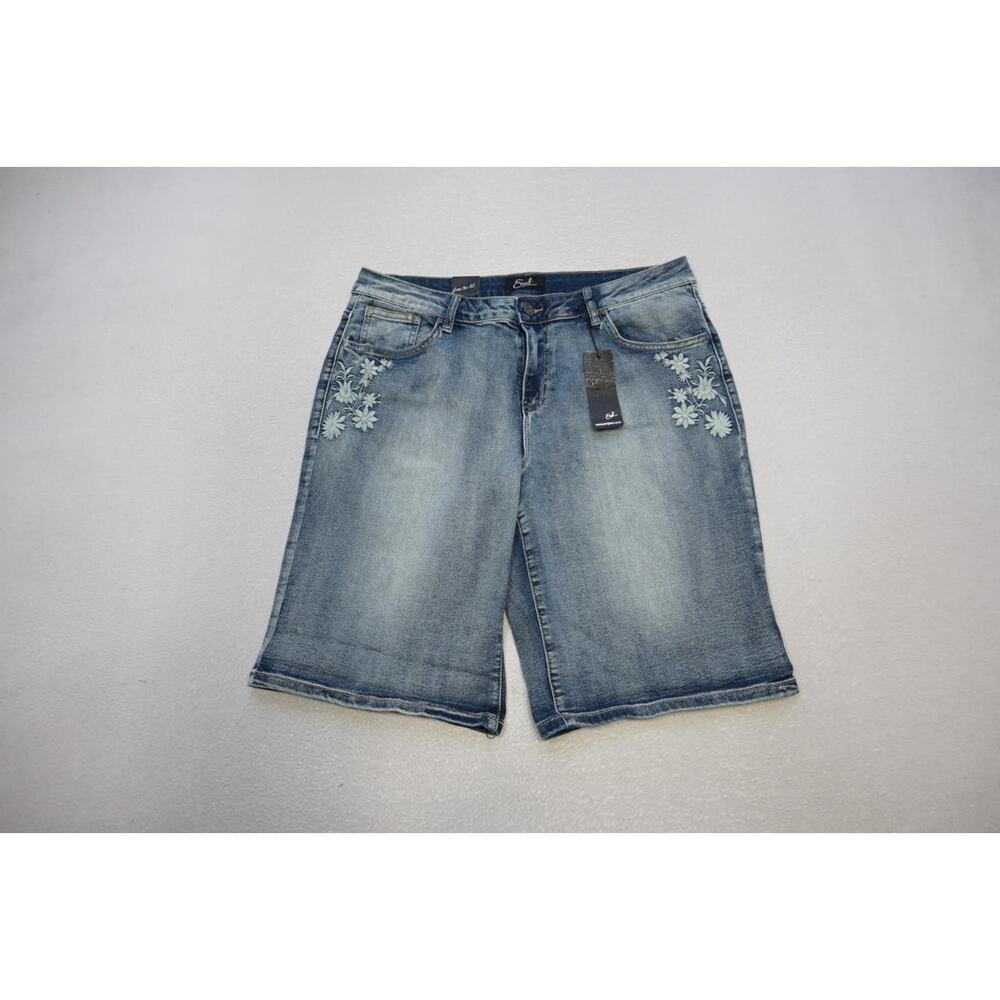 Earl Jeans Shorts Womens Size 16 Blue Floral Embroidered Rugged Stretch NWT